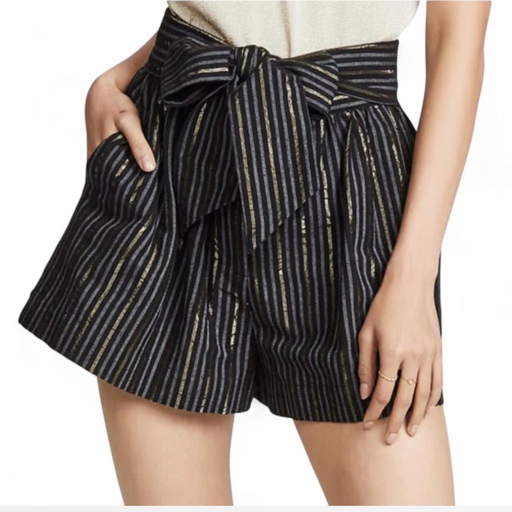 Ulla Johnson High Waist Black and Gold Striped Shorts